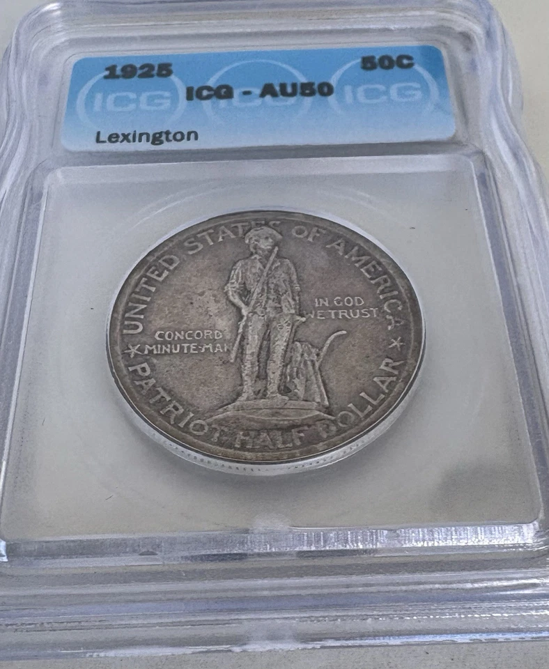 1925 Lexington Commemorative Silver Half Dollar 50C About Uncirculated ICG AU50 - Image 2 of 4