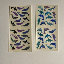 Lot 48 Vintage Sandylion Prism Stickers Shiny Sparkly Dolphins Blue Orca Whales