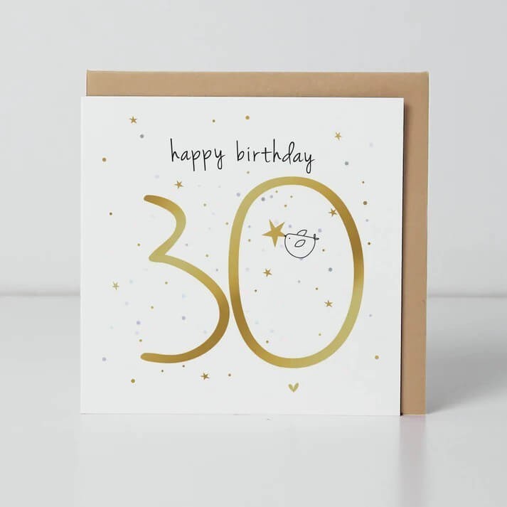 30th Birthday Card Thirty Bird Motif - Cute Gold Foiled Greeting Card
