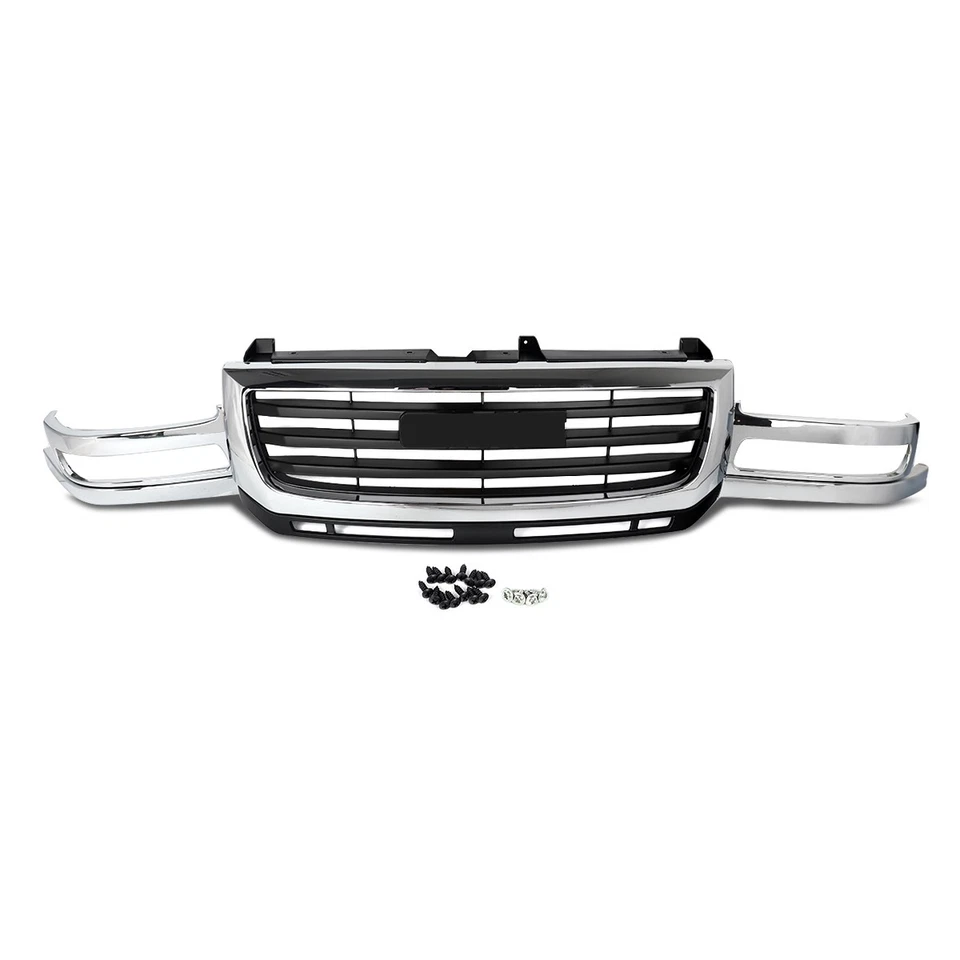 Chrome+Matte Black Front Bumper Grille For 2003-2006 GMC Sierra 2500 HD 3500  - Image 2 of 4