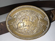 VTG Crumrine Western Belt Buckle Roper Engraving Bronze Rodeo Cowboy