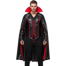 Black Leather Cloak Gothic Armor Medieval Cape Handmade LARP Knight Cosplay Cost