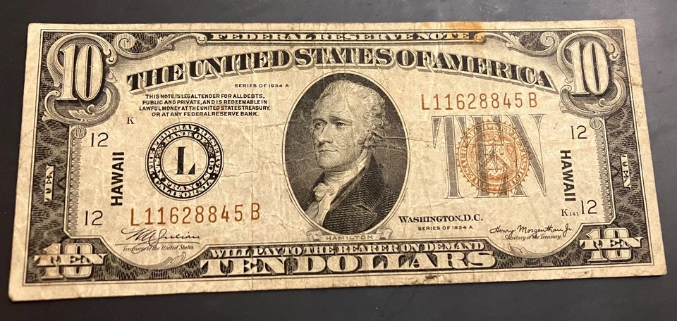 1934-A $10 Hawaii Note, Nice high circulated condition, very popular issue - Image 3 of 4