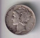 1937-D MERCURY DIME 10¢ DENVER 90% SILVER COIN UNITED STATES MINT