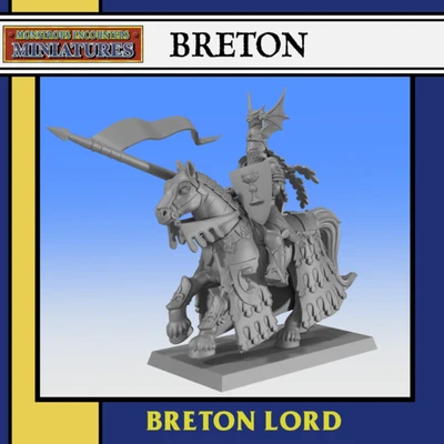 MONSTROUS ENCOUNTER Breton Lord Miniatura 32mm D&D Pathfinder ToW AoS Green Knight Proxy Bretonnia
