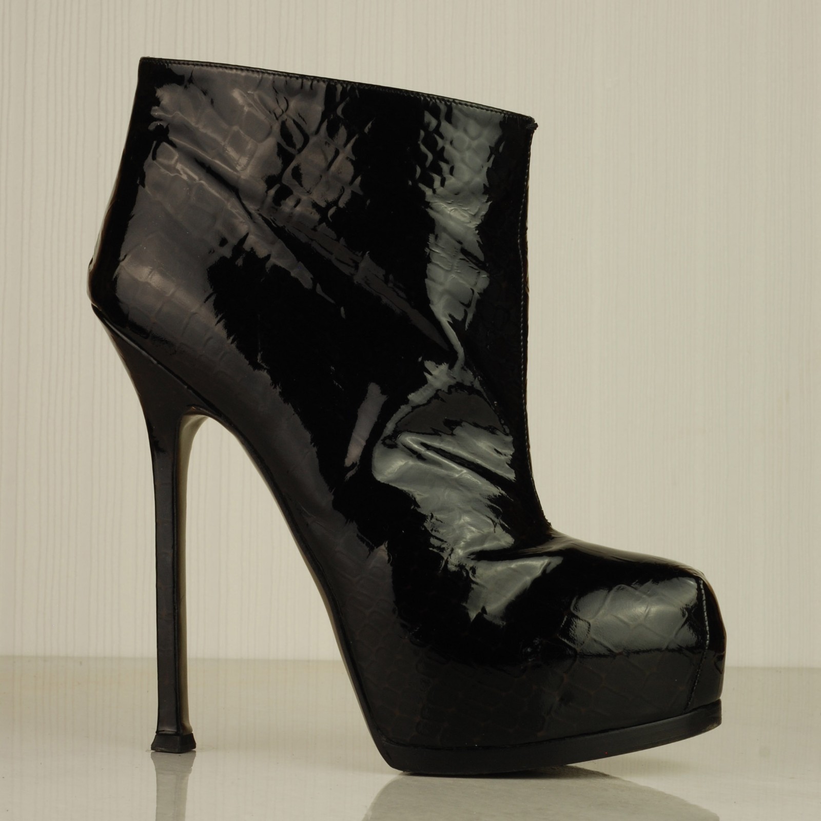 Stivali stiletto YSL SAINT LAURENT Tribtoo nero vernice croc platfo UK6 5 EU40