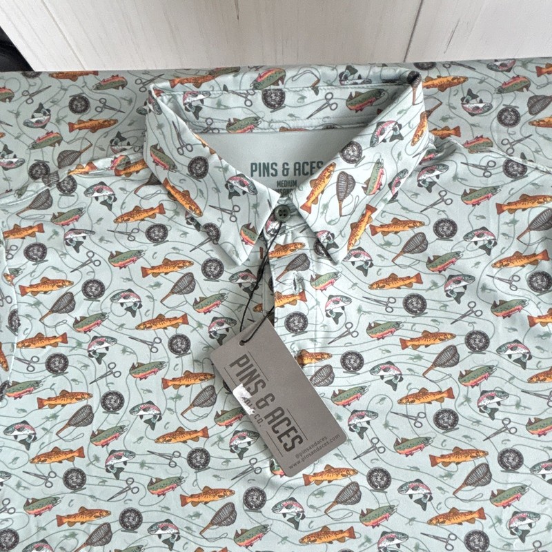 Pins & Aces Men's Performance Golf Polo M Short Sleeve Catch&Release Trout