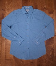 Express Mens Non Iron Fitted Button Up Long-Sleeve Medium Checkered Blue EUC