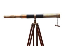 Antique Brass Telescope With Wooden Tripod Stand Vintage Nautical Designer Gift