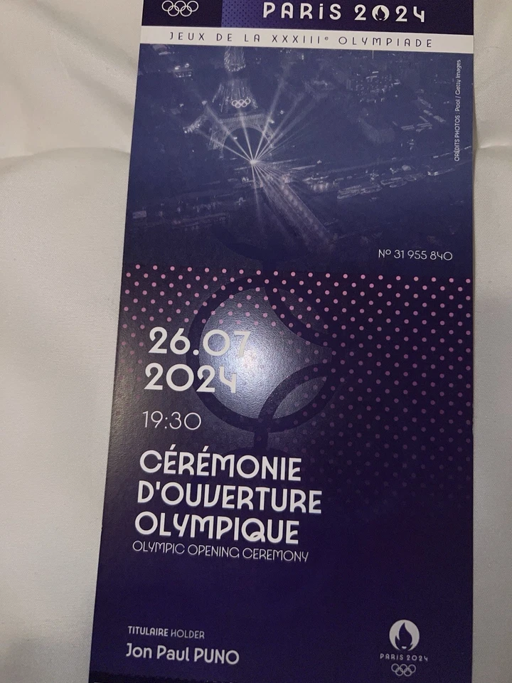 Boleto de ceremonia de apertura de los Juegos Olímpicos de París 2024 26 de julio de 2024 histórico coleccionable Foto 3 de 4