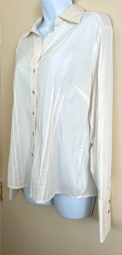 Ann Taylor Cream Blouse Button Up Cotton Blend Women's Size 10 Dress Shirt Top - Picture 4 of 12