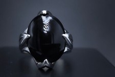 925 Silber Natürlicher Schwarzer Achat Edelstein Cocktail Ring Alltagskleidun...