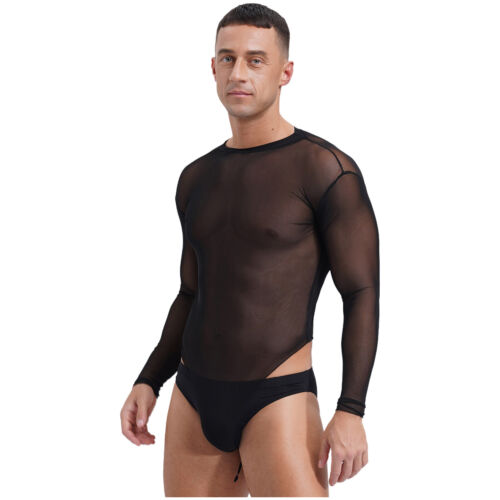 Men's Bodysuit Long Sleeves High Cut Leotard Jumpsuit Thong Underwear Leotard - Picture 14 of 33