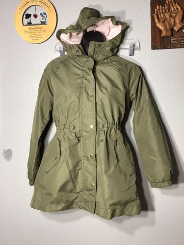 OLD NAVY Matcha Green Canvas Hooded Sherpa Lined Girls Parka Jacket Sz L (10-12) - Picture 1 of 13