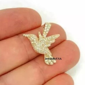 Authentic 0.6ct Real Diamonds Dove Bird Wing Minimalist 925 Pendant 14k Yellow Gold Plated