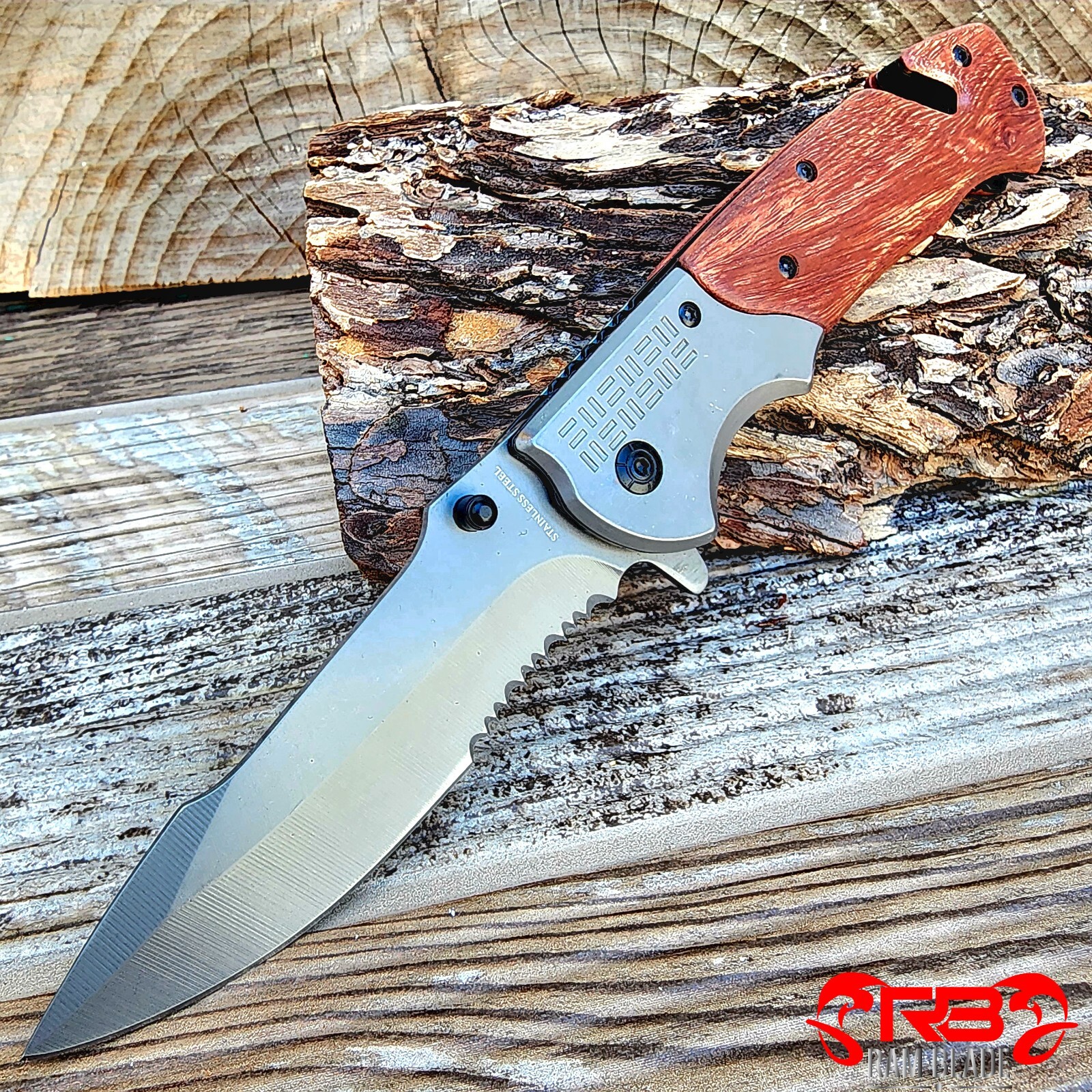 9" Brown Wood Handle Tactical Spring Assisted OPEN Blade Folding POCKET