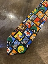1997 Vintage Men's Looney Tunes Stamp Collection Silk Tie/ Warner Bros