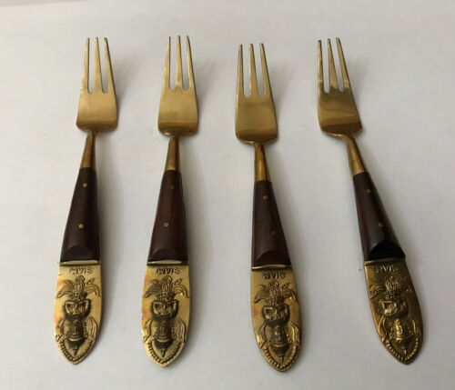 VINTAGE 4 STAR OF SIAM THAILAND BUDDHA BRONZE BRASS CAKE PASTRY FORKS CUTLERY - Picture 1 of 4
