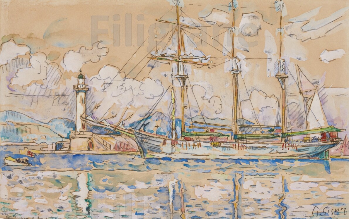Tableau St Tropez jetée phare art de la mer et peinture paysage azur 50x70cm