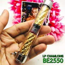 Large 2in1 Black Red Takrut Immortal Age83 Be2550 Lp Chamlong Thai Amulet #16072