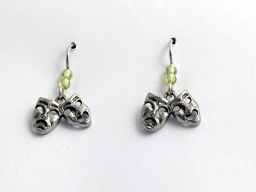 Pewter & Sterling silver Comedy/Tragedy mask dangle Earrings-Drama,actor,theater - Afbeelding 1 van 2