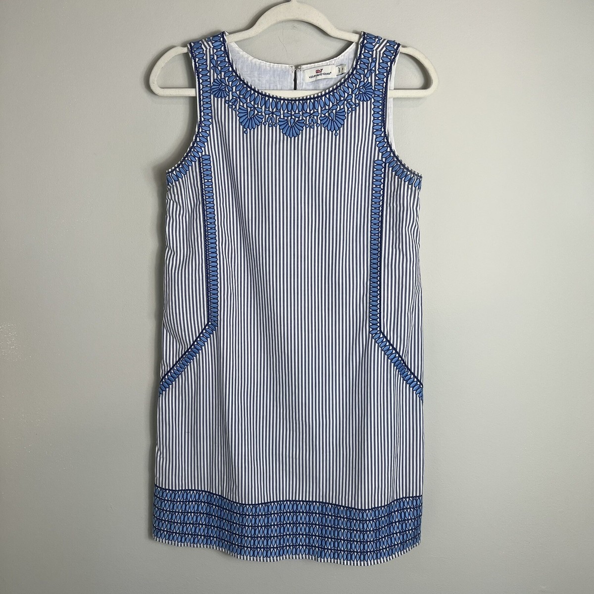 Vineyard Vines Sleeveless Shift Dress-White Blue Gray Embroidered-Size 0 |  eBay