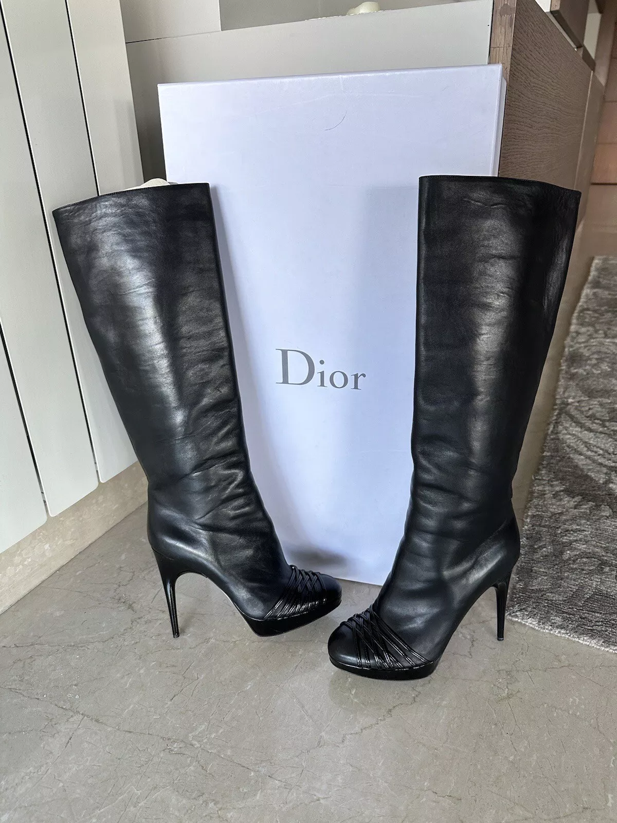 Bottes d'équitation en cuir noir Dior genou haut taille 37,5