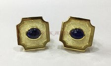 Heizbar Blau Saphir Edelstein Mit 18k Vergoldet Silber Manschettenknopf #1905