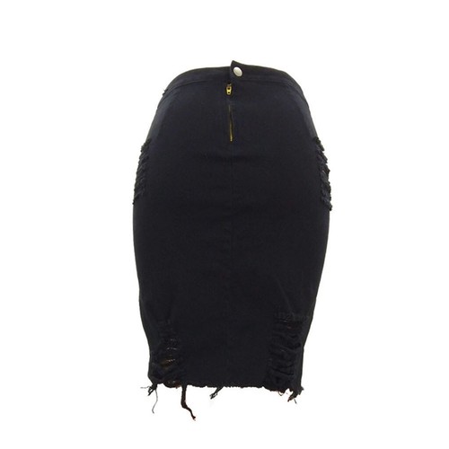 Zip Mini Skirt Ladies Womens High Waist Ripped Denim Distressed Pencil Mini Jean - Picture 6 of 16