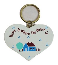 Keychain Key Ring Wood Country Folk Home Where The Heart Is 3  Long Heart Shape