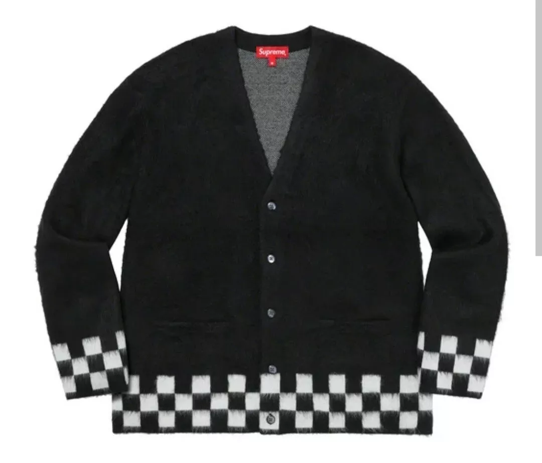 Supreme Brushed Checkerboard Cardigan - Black - Size M - Deadstock