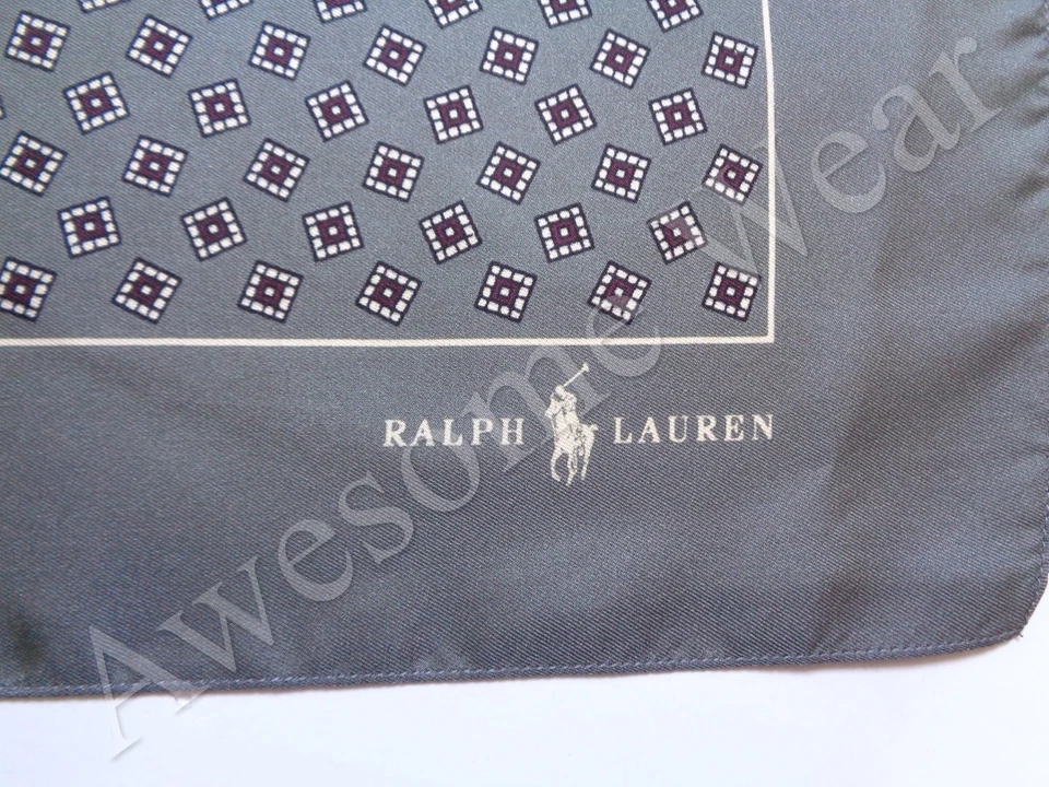 Nuevo Polo Ralph Lauren Italia Hecho a Mano Gris Seda Estampado Bolsillo Cuadrado Foto 2 de 4