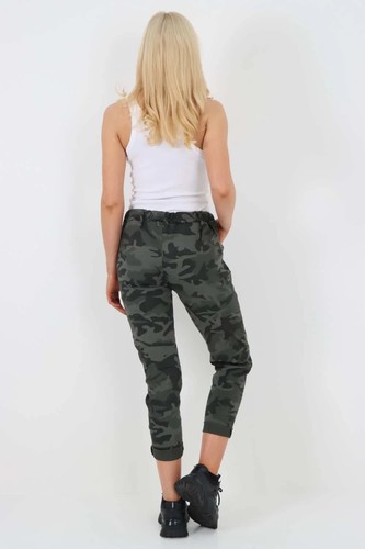 Ladies Italian Drawstring Camo Side Pockets Trousers Women Stretch Magic Joggers - Picture 32 of 49