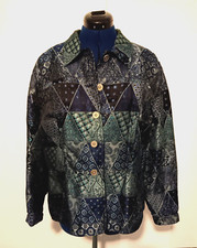 Coldwater Creek Sz XL Art-to-Wear Indigo Blue Patchwork Paisley Jacket Chest 47"