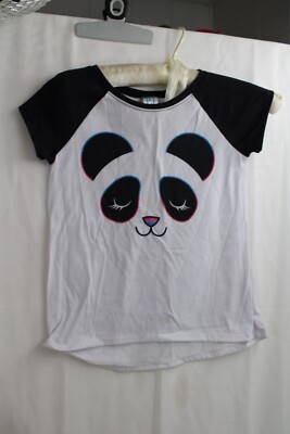 Kid's White/black Panda face Polyester M(7/8) Short sleeve Pajama top