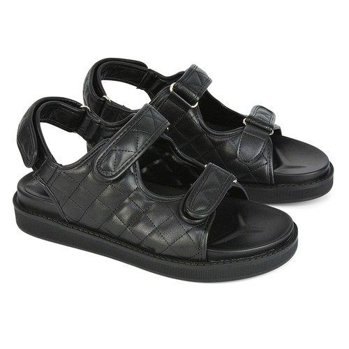 Womens Quilted Double Strap Flat Dad Sandals Ladies Flexible Sole Shoes Size 3-8 - Picture 3 of 41