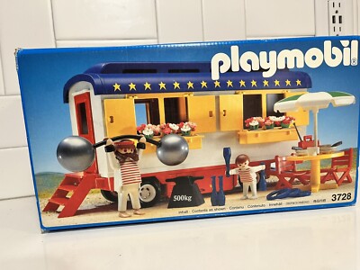 VTG Playmobil 3728 Romani Circus Strong Man Trailer Travel Playset