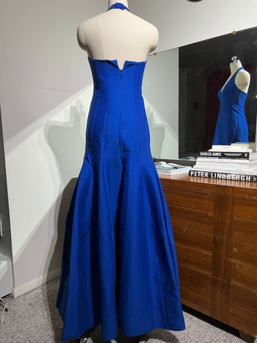 Vestido Halston Azul Real Heritage Sin Mangas Halter Vestido Formal Talla XS O - Imagen 7 de 11