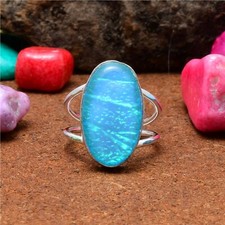 Bague Artisanale en Argent Sterling 925 Opales Triplet Sertie — Toutes Tailles