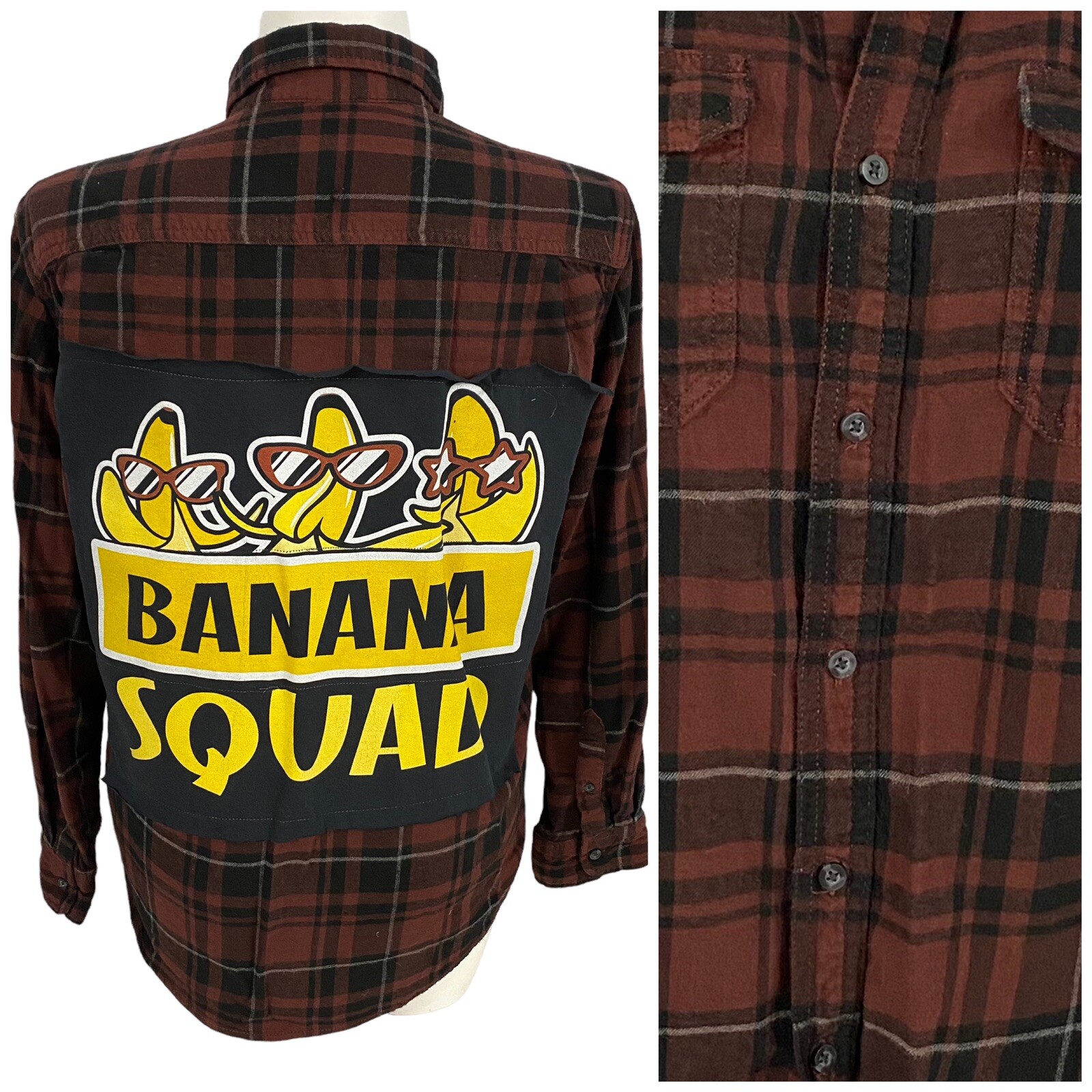 Upcycled Flannel Shirt Womens XL Shacket in Brown by Banana Squad | Country Grunge Style-image
