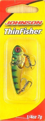 (6) Johnson 1/4 Oz ThinFisher 1 3/4" Blade Baits Perch Brand New In Pack - Picture 3 of 4