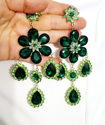 Green Crystal Pageant Rhinestone Chandelier Drop Dangle
