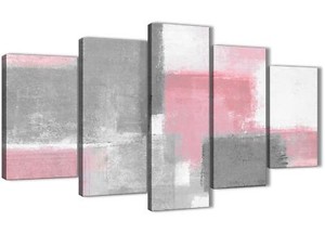 5 Set Rose Blush Gris Peinture Abstrait Salle A Manger Toile Art
