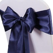 Pack of 50 Wedding Satin Chair Sashes Navy Bows 7x108inch Ribbon Fabric Bands...