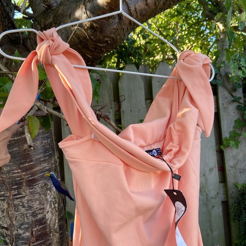 BooHoo Caramels off shoulder, Tie Strap, Midi Dress, Six UK 12, Apricot - Foto 3 di 4
