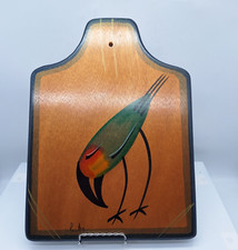 Kakadu Bread Board Wood Hand Painted Bird Artist Signed Reut Shacher Israel