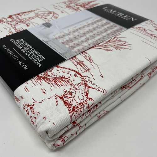 Ralph Lauren Red Christmas Scene Farm Holiday Fabric Shower Curtain Cotton 70x72 - Picture 6 of 6