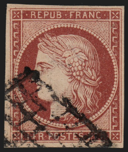 1849-1850 Cérès - 1849 France 1fr. carmin, Cérès, neuf ** avec gomme, Yv.6 magnifique reproduction