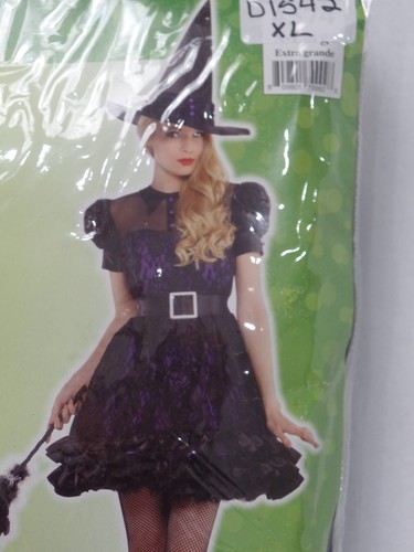 MAGIA NEGRA BRUJA HALLOWEEN 3PC TRAJE PÚRPURA Y NEGRO ADULTO EXTRA GRANDE (14-16) - Imagen 4 de 9