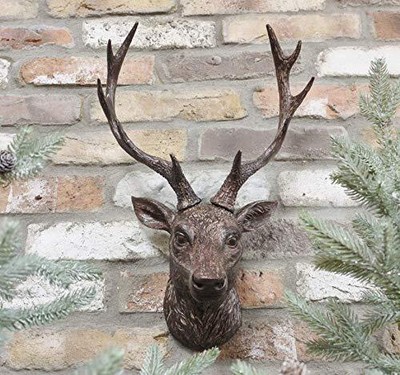 Vintage gealtertes Harz Rentier Hirsch Geweih Kopf Wandmontage große Skulptur